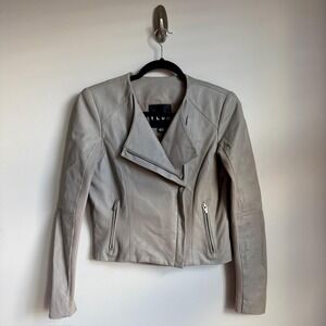 VEDA Leather Jacket Womens Small Light Gray Moto Biker‎ Asymmetrical Zip Pockets